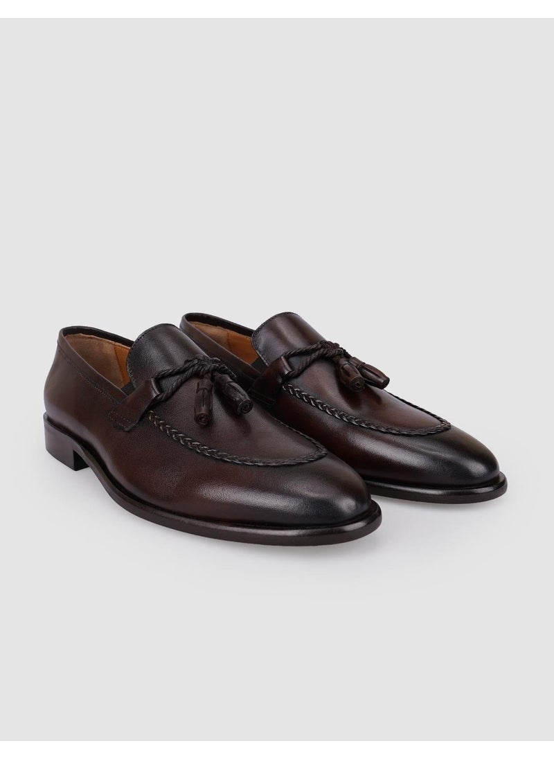 100% Genuine Leather Brown Bow Detailed Men's Classic Shoes
