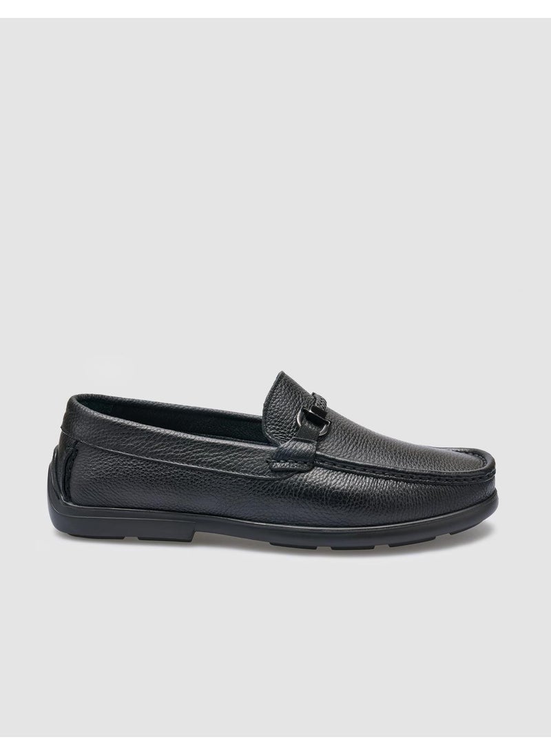 Leather Black Buckle Detailed Men's Loafer