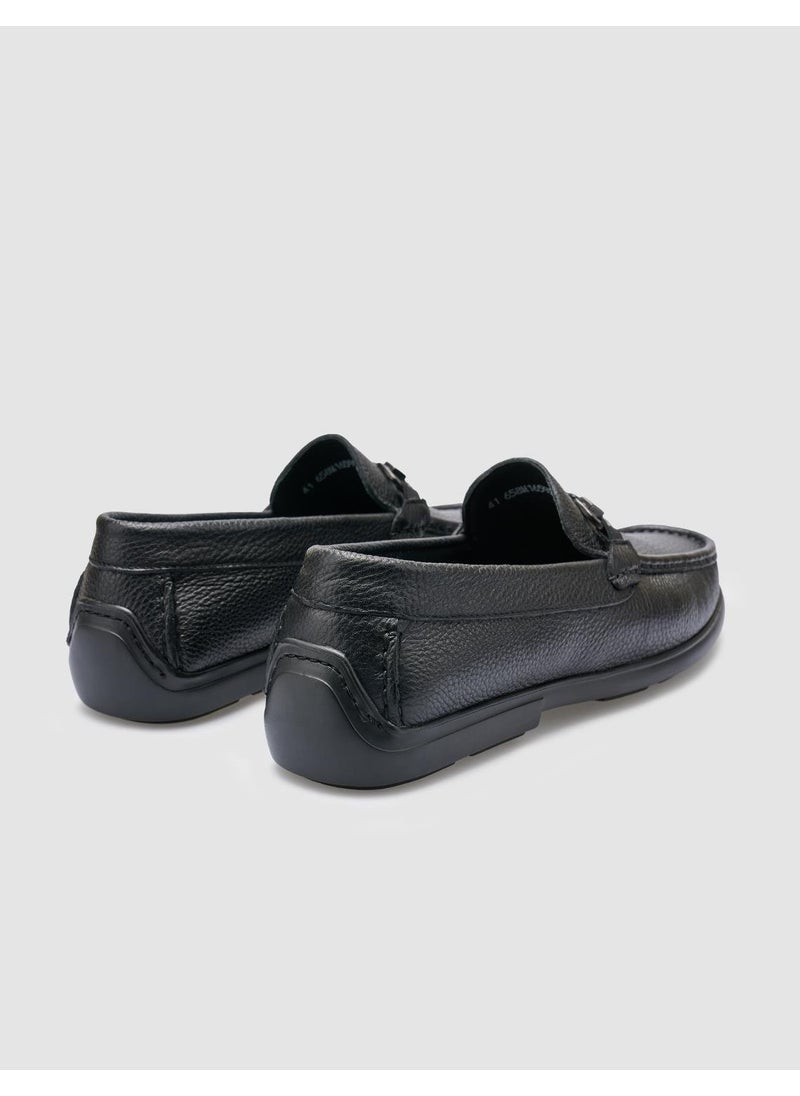 Leather Black Buckle Detailed Men's Loafer