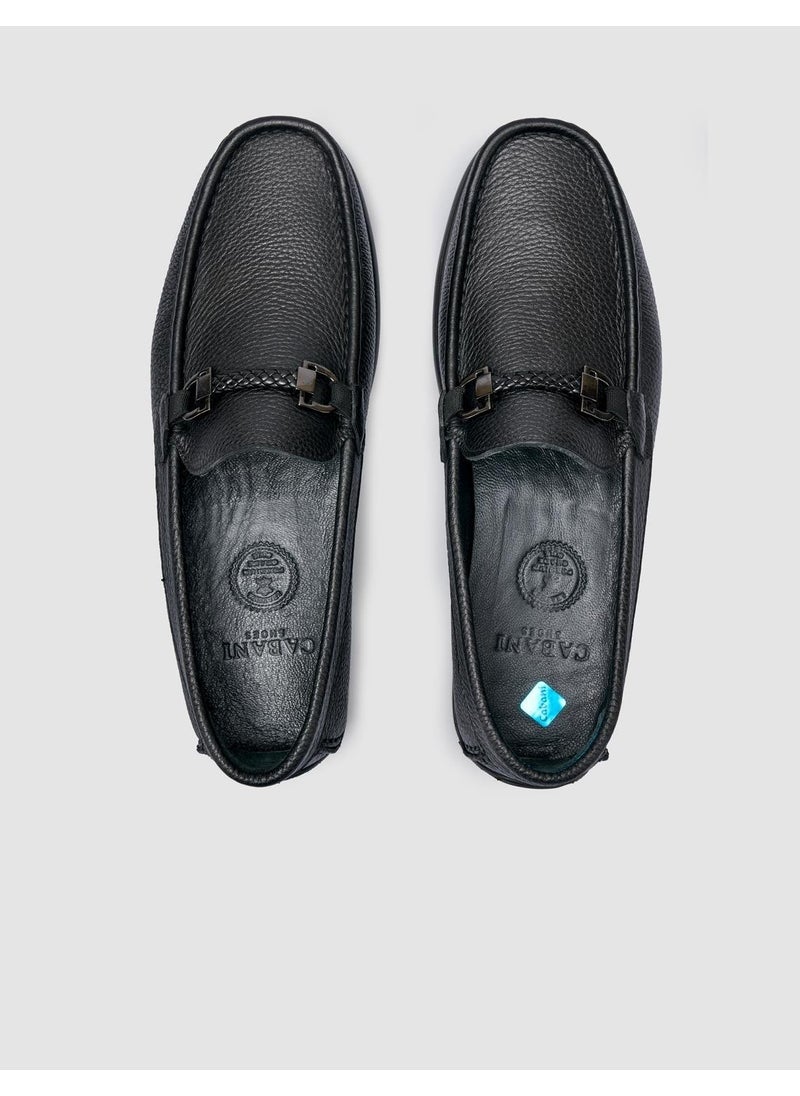 Leather Black Buckle Detailed Men's Loafer