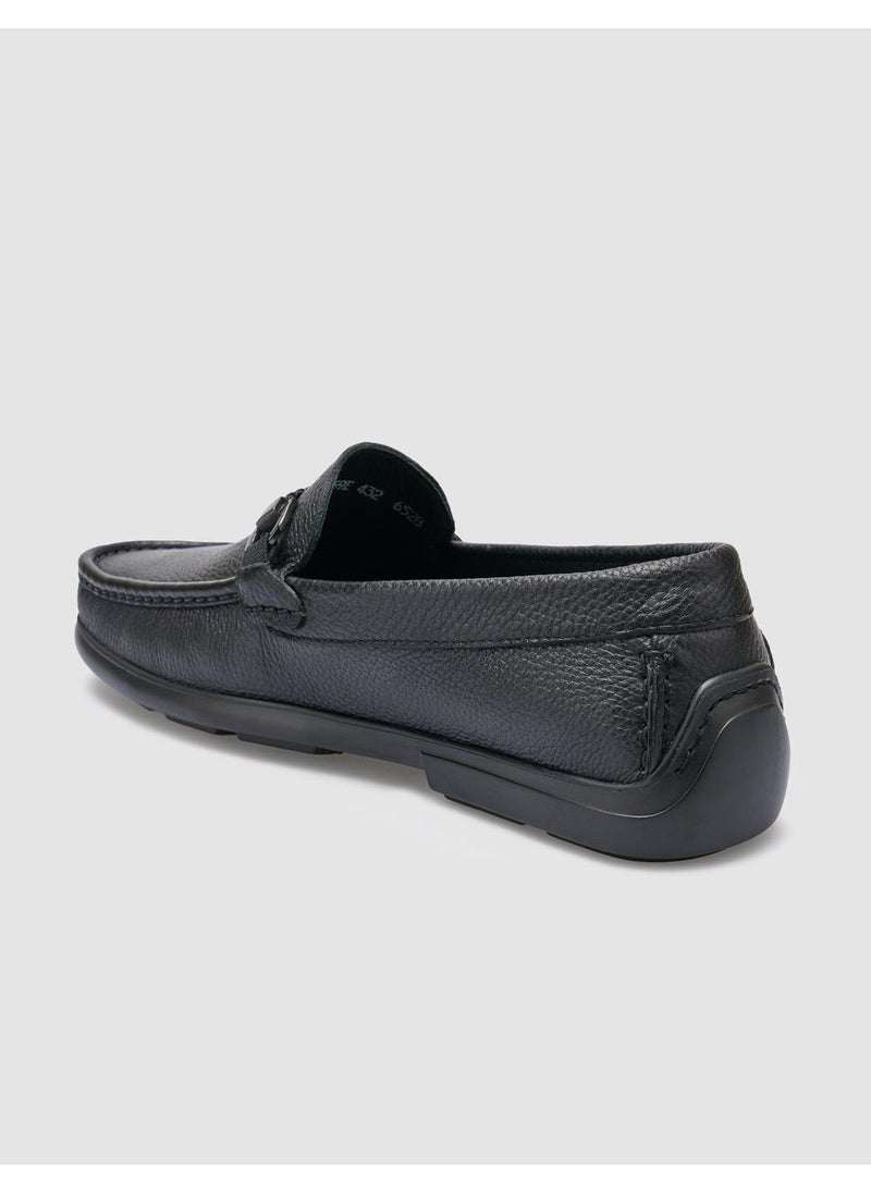 Leather Black Buckle Detailed Men's Loafer
