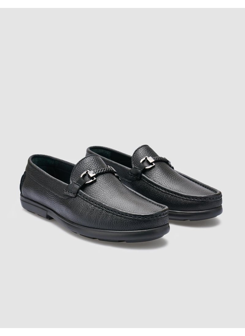 Leather Black Buckle Detailed Men's Loafer