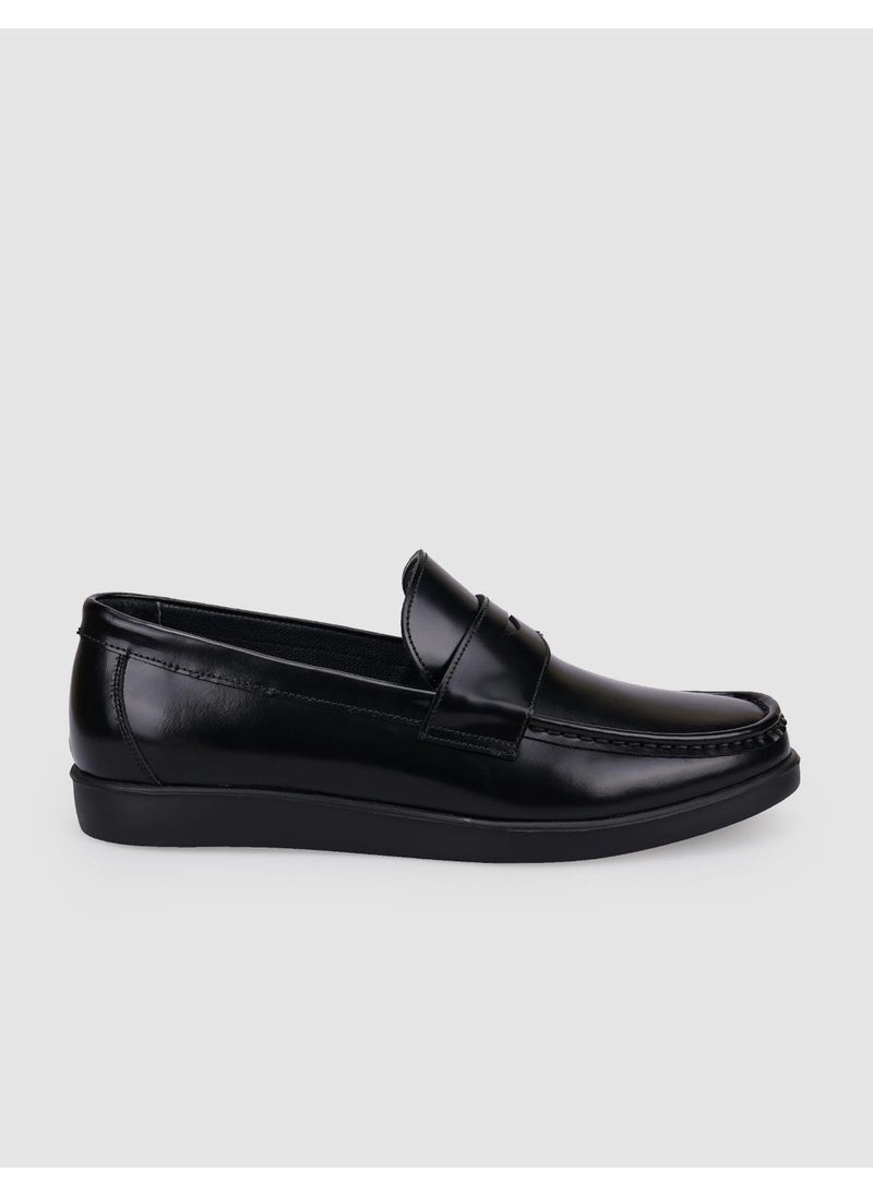 100% Genuine Leather Black Open Men's Casual Shoes