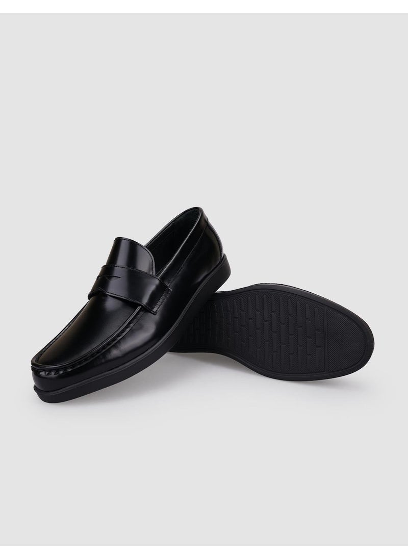 100% Genuine Leather Black Open Men's Casual Shoes