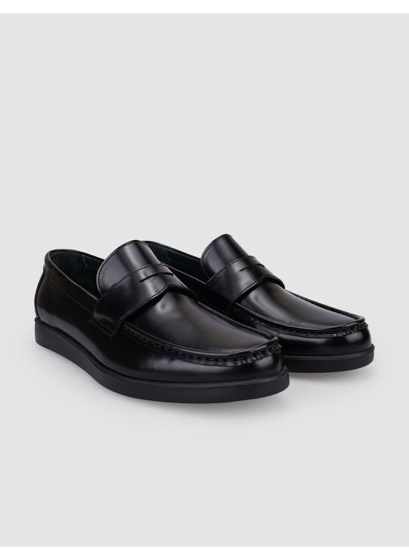 100% Genuine Leather Black Open Men's Casual Shoes