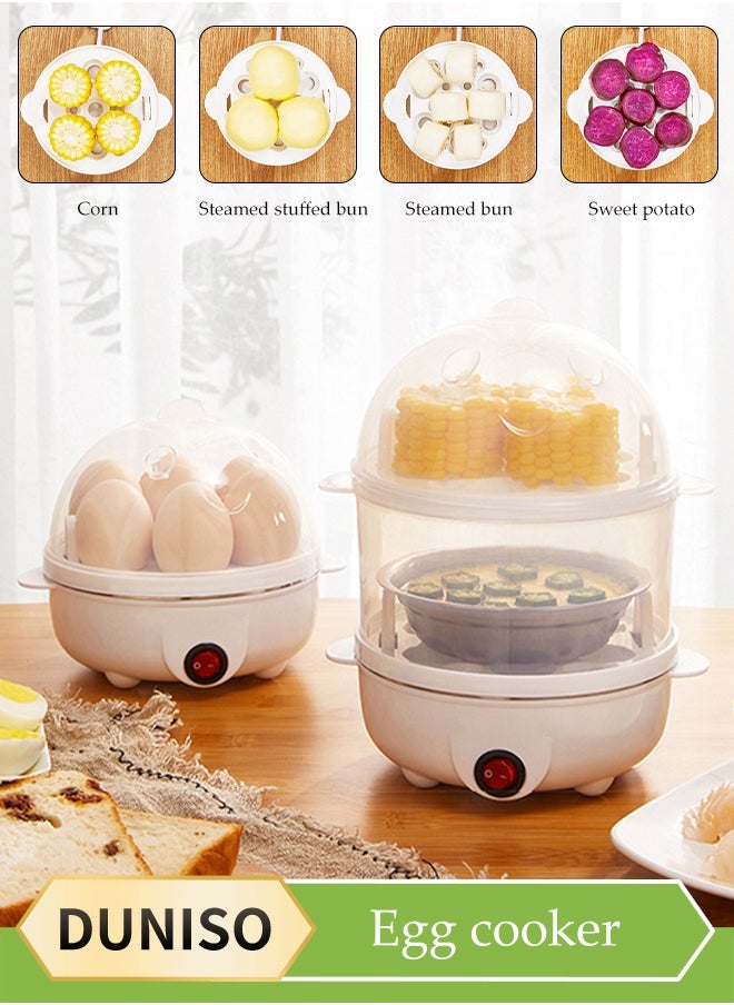 Double Layer Egg Cooker, Multifunctional Electric Steam Egg Boiler, Quick Egg Boiler With Handle， Automatic Power Off, High Temperature Resistance,Can Cook 14 Eggs, 350W, 15 * 21cm