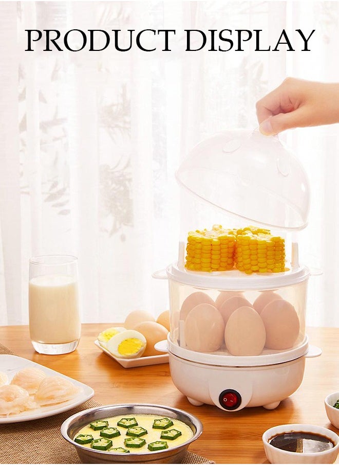 Double Layer Egg Cooker, Multifunctional Electric Steam Egg Boiler, Quick Egg Boiler With Handle， Automatic Power Off, High Temperature Resistance,Can Cook 14 Eggs, 350W, 15 * 21cm