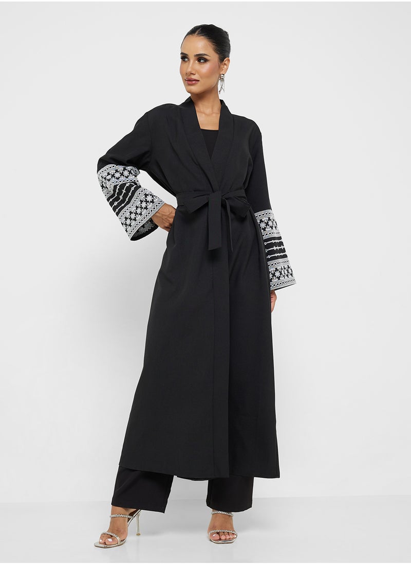 Abaya With Patterned Sleeve