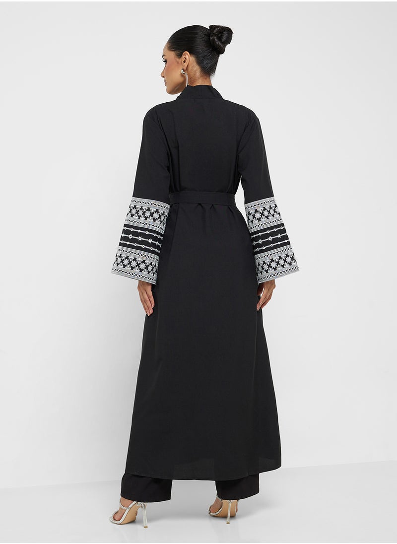 Abaya With Patterned Sleeve