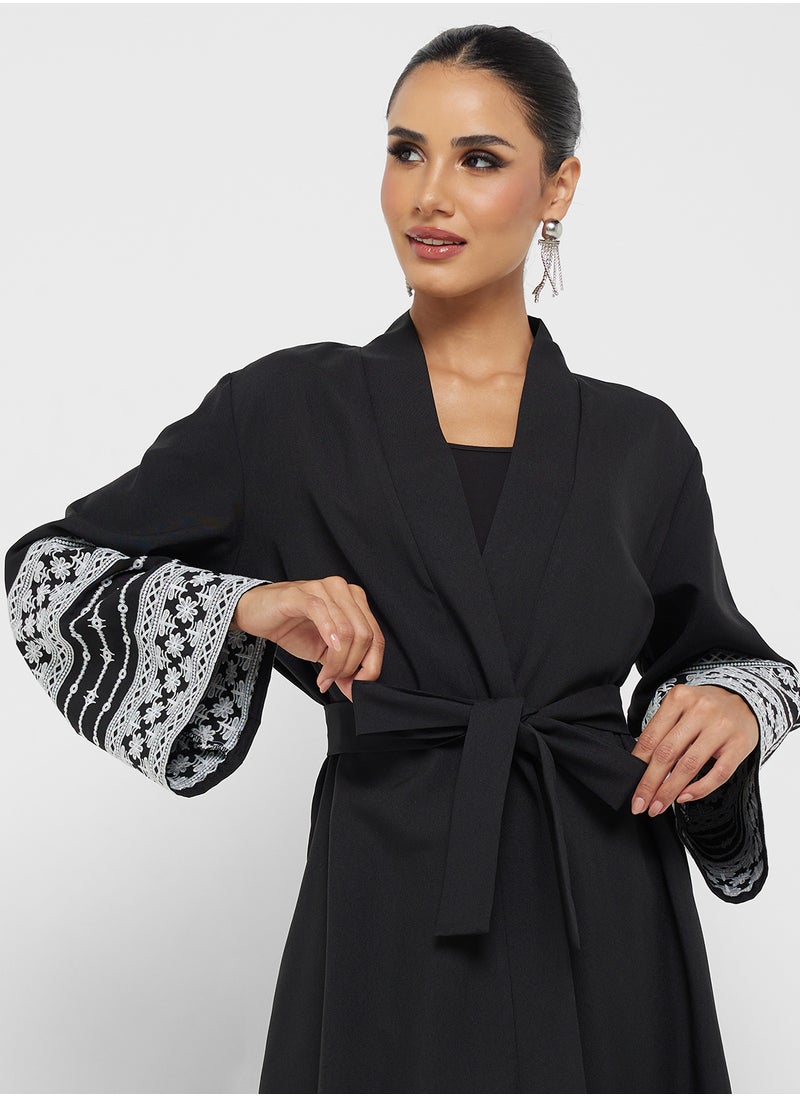 Abaya With Patterned Sleeve