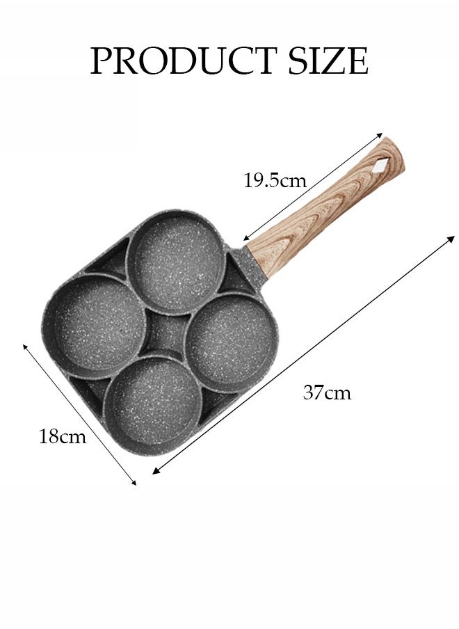 4-Hole Omelette Pan, Frying Egg Pan,Hamburger Maker With Wooden Handle, Breakfast Egg Hamburger Pancake Pan, Suitable For Hamburger Eggs Ham, Pancake Maker, Non-Stick Pan