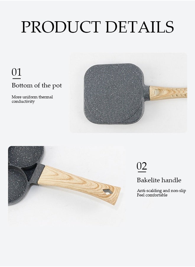 4-Hole Omelette Pan, Frying Egg Pan,Hamburger Maker With Wooden Handle, Breakfast Egg Hamburger Pancake Pan, Suitable For Hamburger Eggs Ham, Pancake Maker, Non-Stick Pan