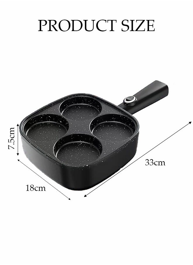 4-HoleFrying Egg Pan, Home Use, Breakfast Egg Hamburger Pancake Pan, Suitable For Hamburger Egg Ham Pancake Machine, Non-Stick Pan, Black