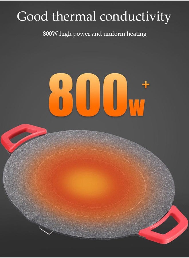 Korean BBQ Grill Pan，Circular Non Stick Grill, Household Electric Baking Tray, Multifunctional Barbecue Frying Pan, 5 Adjustable Temperature Levels，With Handle, Brush, Clip And Foldable Tripod, Easy To Clean, Suitable For Indoor And Outdoor，Gatherings，Home