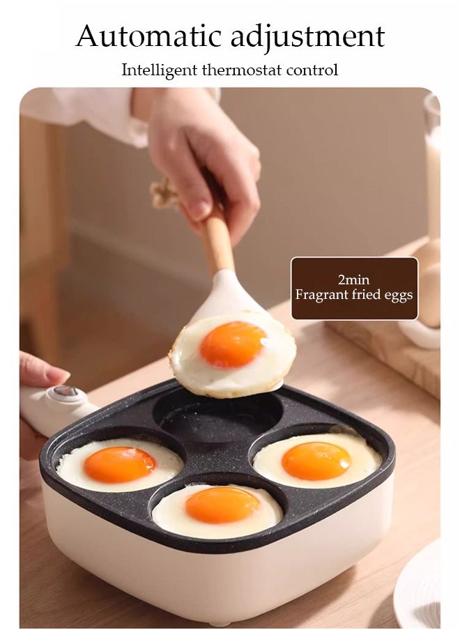 4-Hole Frying Egg Pan, Hamburger Machine, Breakfast Egg Hamburger Pancake Pan, Suitable For Hamburger Egg Ham Pancake Machine, Non-Stick Pan, Cooking Breakfast, White