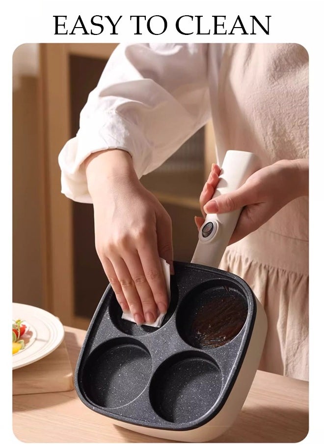 4-Hole Frying Egg Pan, Hamburger Machine, Breakfast Egg Hamburger Pancake Pan, Suitable For Hamburger Egg Ham Pancake Machine, Non-Stick Pan, Cooking Breakfast, White