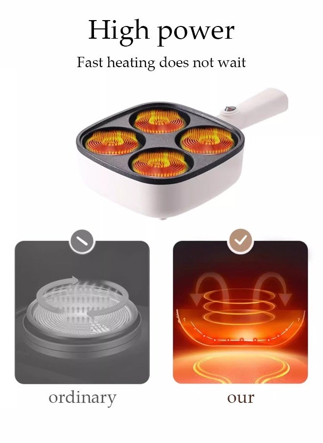 4-Hole Frying Egg Pan, Hamburger Machine, Breakfast Egg Hamburger Pancake Pan, Suitable For Hamburger Egg Ham Pancake Machine, Non-Stick Pan, Cooking Breakfast, White
