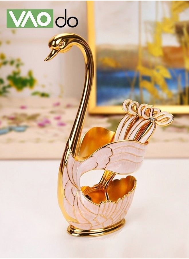 7PCS Spoon Set Stainless Steel Dessert Spoon Golden Tail With Bowknot Coffee Spoon With Spoon Storage Rack