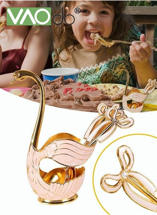 7PCS Spoon Set Stainless Steel Dessert Spoon Golden Tail With Bowknot Coffee Spoon With Spoon Storage Rack