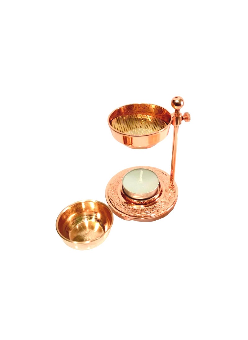 ThirteenKcanddle Copper Plated Brass Fragrance Lamp Oil Diffuser Camphor Bakhoor Incense Burner Home Decor Set of 1 Copper