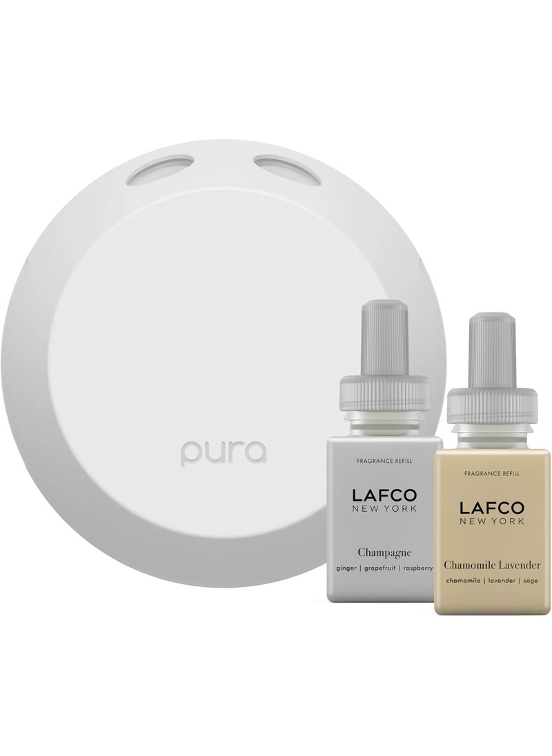 LAFCO New York Pura Smart Device Set - Includes Chamomile Lavender & Champagne Fragrances - Up to 2 Weeks of Fragrance Life Per Vial - Control Scent Type, Intensity & Schedule - Made in The USA