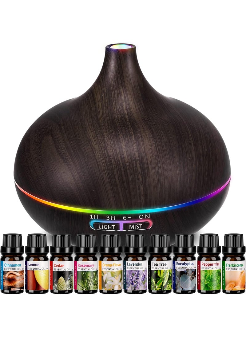 Aromatherapy Essential Oil Diffuser Set - 550ML Ultrasonic Humidifier for Large Rooms - Vaporizer and Aroma Diffuser for Home Bedroom