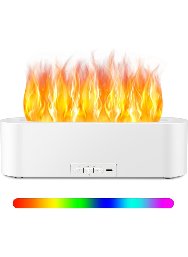 Timeable Flame Air Humidifier, Upgrade 7 Color Flame Fire Lights Essential Oil Diffuser Waterless Auto Off 150ml Aromatherapy Diffuser for Yoga, Large Room, Bedroom, Office (White)