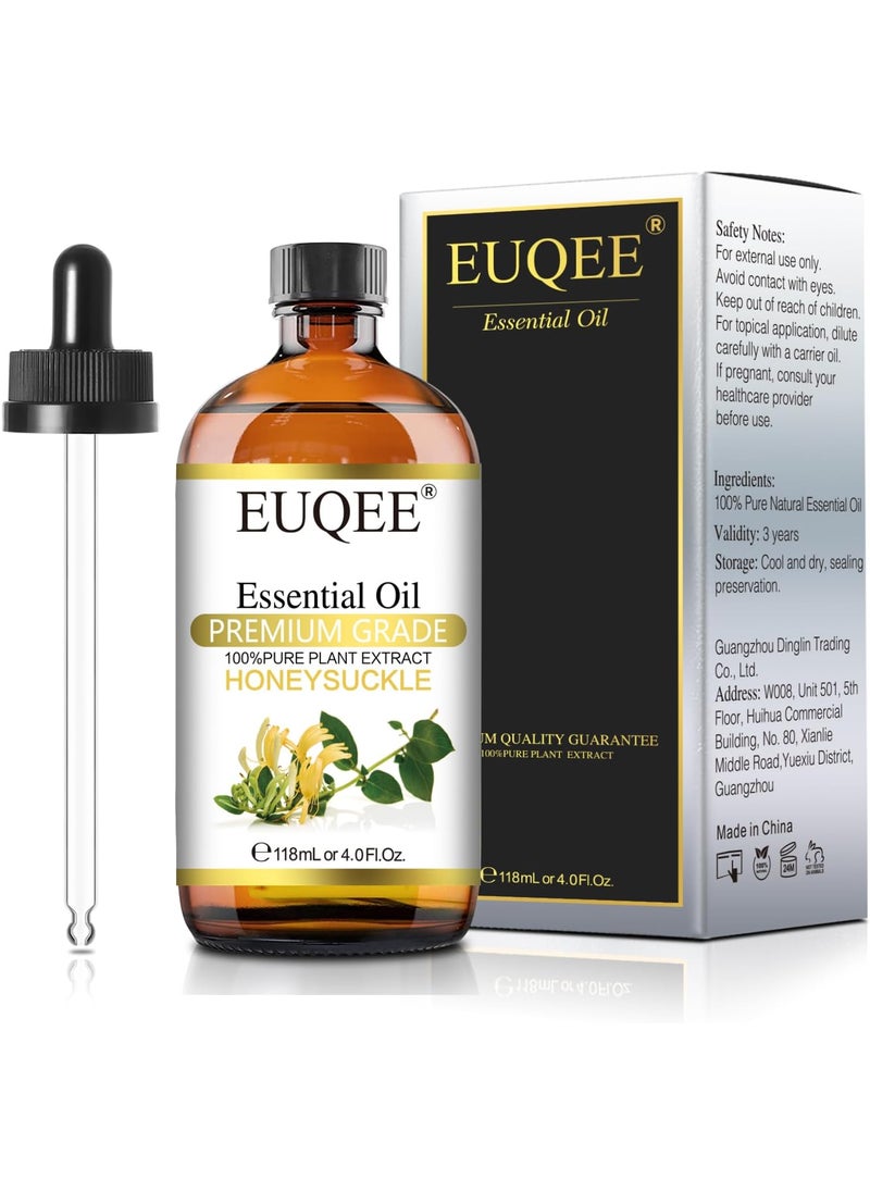 EUQEE Honeysuckle Essential Oil 118ml Pure Honeysuckle Oil Premium Essential Oil - with Glass Dropper Great for Diffuser, DIY Soap, Candle Making - 4Fl. OZ