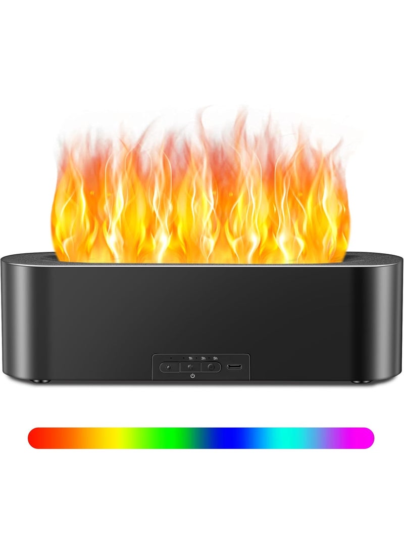 Timeable Flame Air Humidifier, Upgrade 7 Color Flame Fire Lights Essential Oil Diffuser Waterless Auto Off 150ml Aromatherapy Diffuser for Yoga, Large Room, Bedroom, Office (Black)