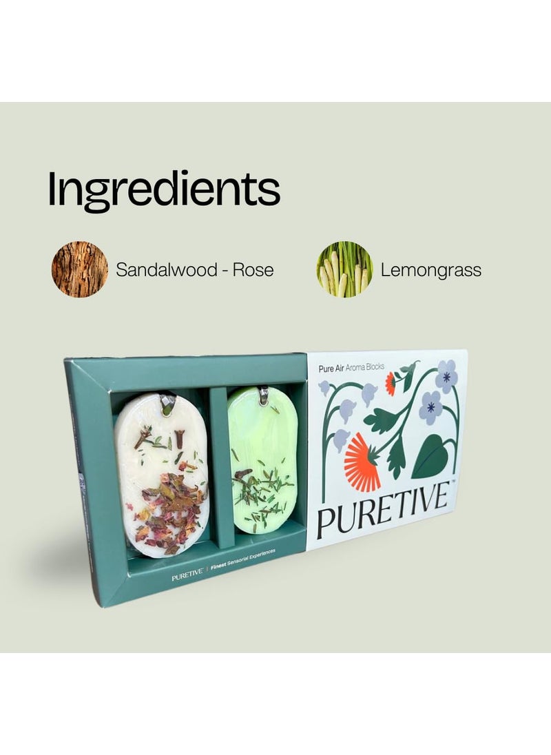 PURETIVE Pure Air Aroma Blocks Set of 2 Soy Wax Tablets Lemongrass SandalwoodRose Fragrance Scented Sachet Air Freshener for Wardrobe Home Dcor EcoFriendly Gifting