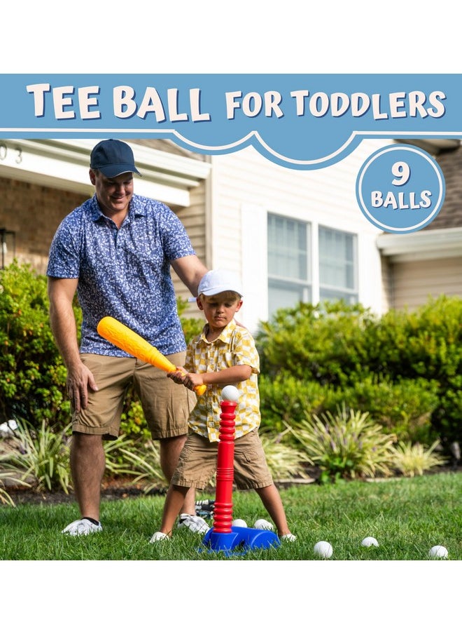 ToyVelt Tee Ball Set for Kids 3-5 - 9 Balls, for Boys & Girls, Great for Toddlers (Multicolor)