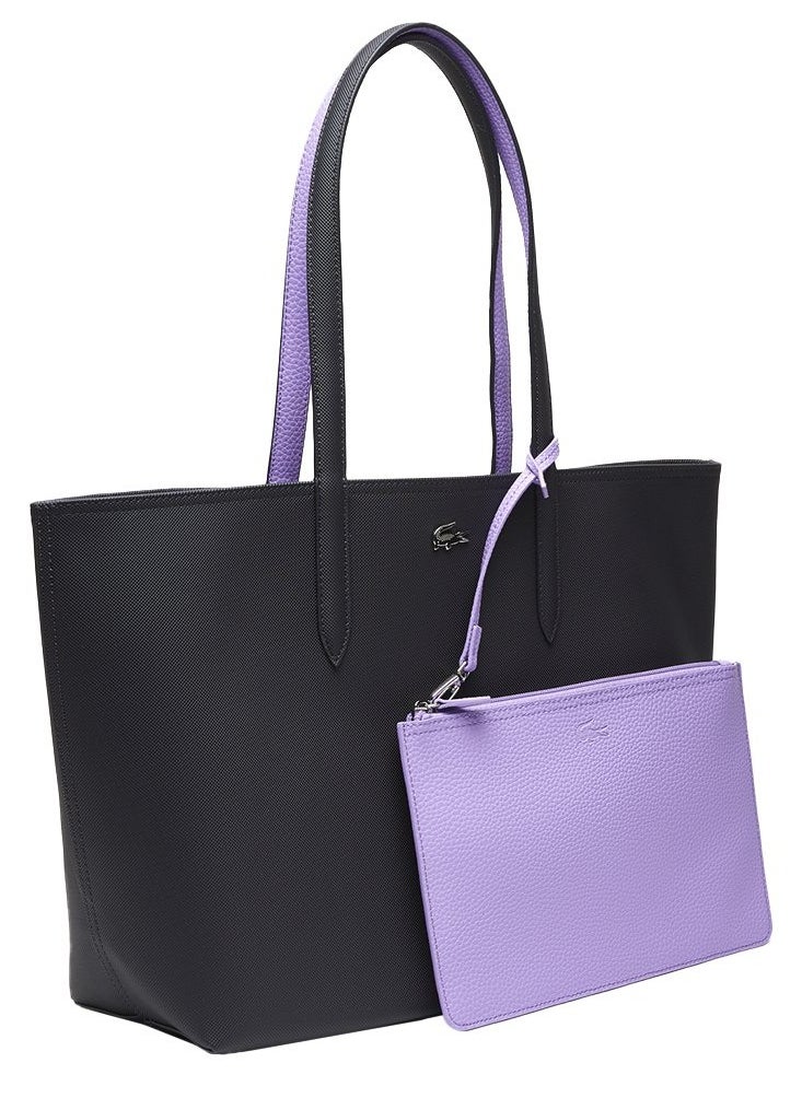 LACOSTE Women's Double sided Two tone Large Capacity Handbag, Black/Purple