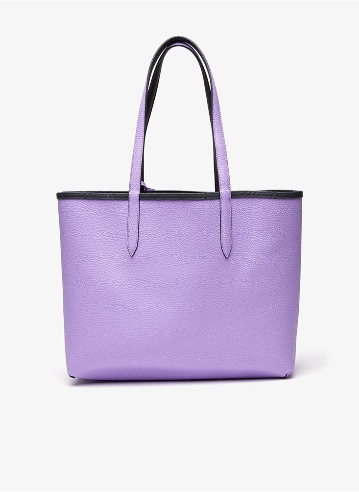 LACOSTE Women's Double sided Two tone Large Capacity Handbag, Black/Purple