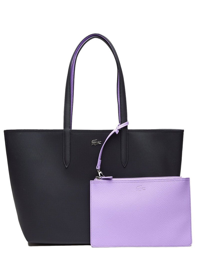 LACOSTE Women's Double sided Two tone Large Capacity Handbag, Black/Purple