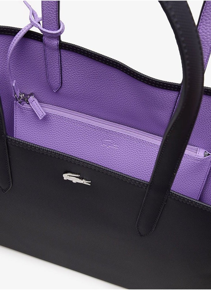 LACOSTE Women's Double sided Two tone Large Capacity Handbag, Black/Purple