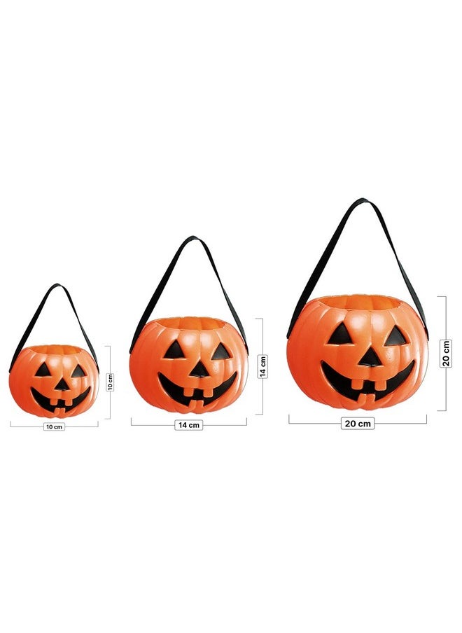 Kaku Fancy Dresses Halloween Pumpkin Baskets For Kids | Trick Or Treat Small Plastic Basket | Halloween Decoration Prop - Pack Of 1, Orange