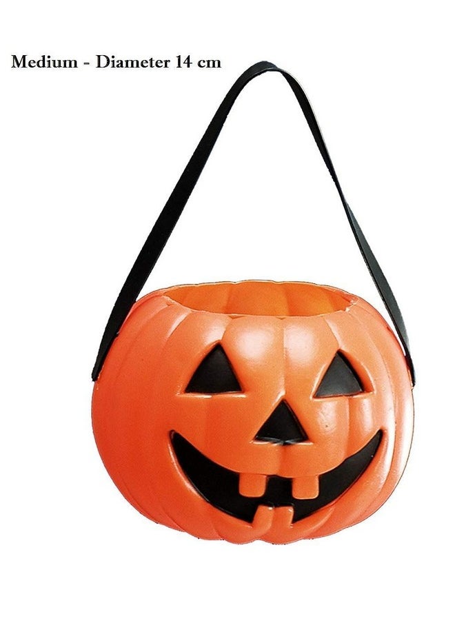 Kaku Fancy Dresses Halloween Pumpkin Baskets For Kids | Trick Or Treat Small Plastic Basket | Halloween Decoration Prop - Pack Of 1, Orange
