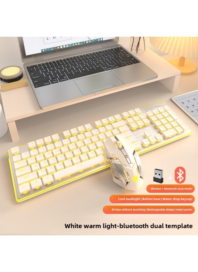 X7s Wireless Bluetooth Keyboard Mouse Set Ultra-thin Silent Comfortable Charging For Gaming Office Use-Specifications:[Wireless Bluetooth Dual Mode] White Yellow Light Keyboard Mouse Set-[Mute Rechargeable Large Battery]]