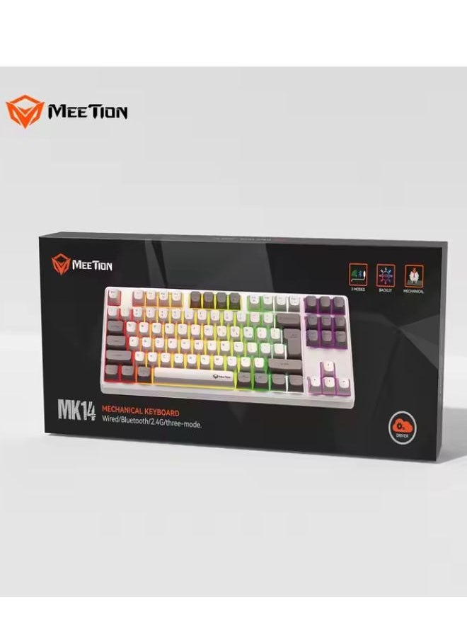 MEETION MK14 TKL Three Mode Wireless/Bluetooth/Wired Hot Swappable Gaming Keyboard 87 keys Game Peripheral RGB LED Light-Weight Mechanical Gaming Keyboard
