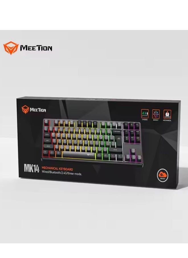MEETION MK14 TKL Three Mode Wireless/Bluetooth/Wired Hot Swappable Gaming Keyboard 87 keys Game Peripheral RGB LED Light-Weight Mechanical Gaming Keyboard