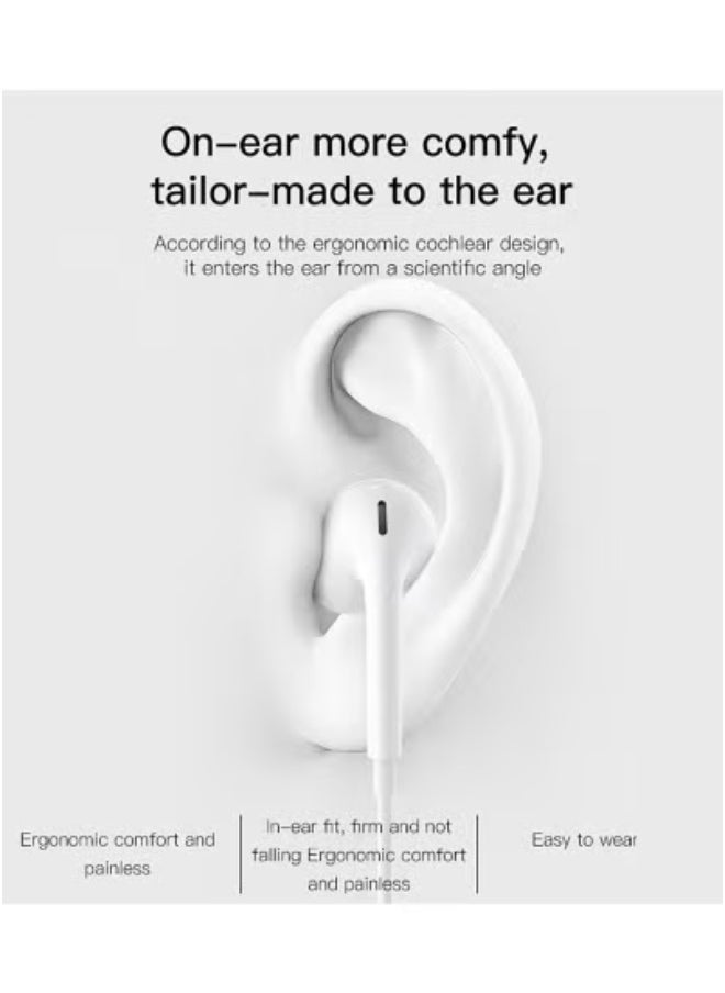 YH38 Type-C Wired Earphones with Microphone – High-Quality Stereo Sound, USB-C Earbuds with In-Line Controls for Music, Calls & Voice Assistants – Comfortable, Durable & Stylish for Smartphones – White