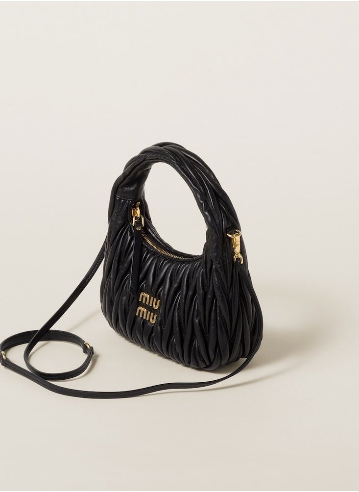 MIU MIU Wander Matelass é Crescent Bag Women's Handbag Adjustable Shoulder Bag (Black)