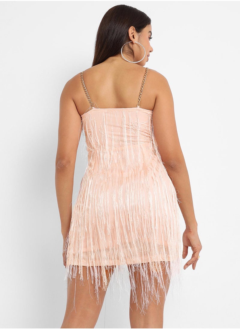 Women's Beige Fringe Dress