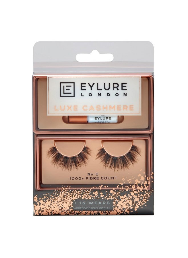 Eylure False Lashes, Luxe Cashmere No. 8 with Adhesive Included, 1 Pair,Black