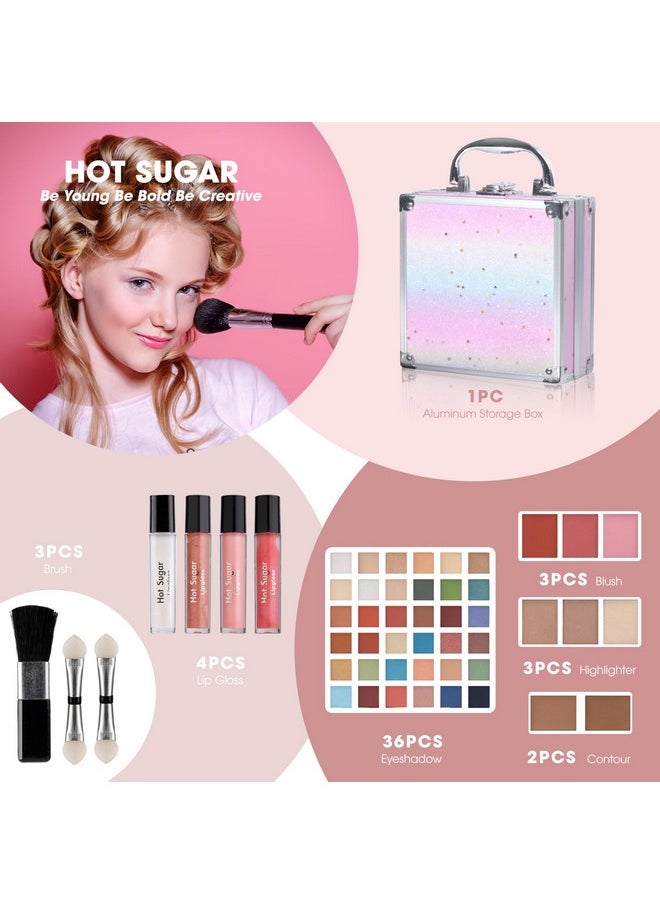 Hot Sugar Girls Makeup Kit Age 4-6 7-8 10-12, Little Girl Makeup Set, Makeup Kit for Teenagers 13-15 Includes Eyeshadow Lip Gloss Blush Highlighter Bronzer Brush (RAINBOW)