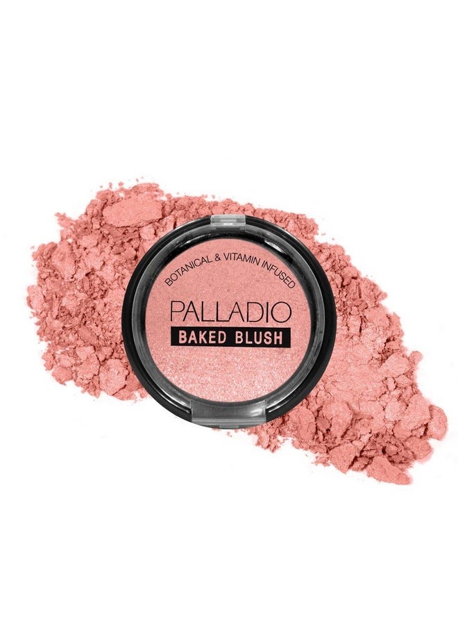 Palladio Baked Blush, Highly Pigmented Shimmery Formula, Easy to Blend and Highly Buildable, Apply Dry for a Natural Glow or Wet for a Dramatic Luminous Look, Long Lasting for All day Wear, Rosey