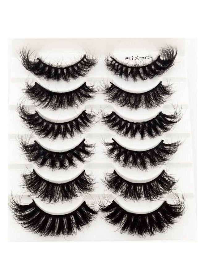 HBZGTLAD 6 Pairs False Eyelashes Cat-Eye Fluffy Faux Mink Lashes 8D Wispy Lashes Pack Dramatic Long Thick Volume Eyelashes (Mix-03)