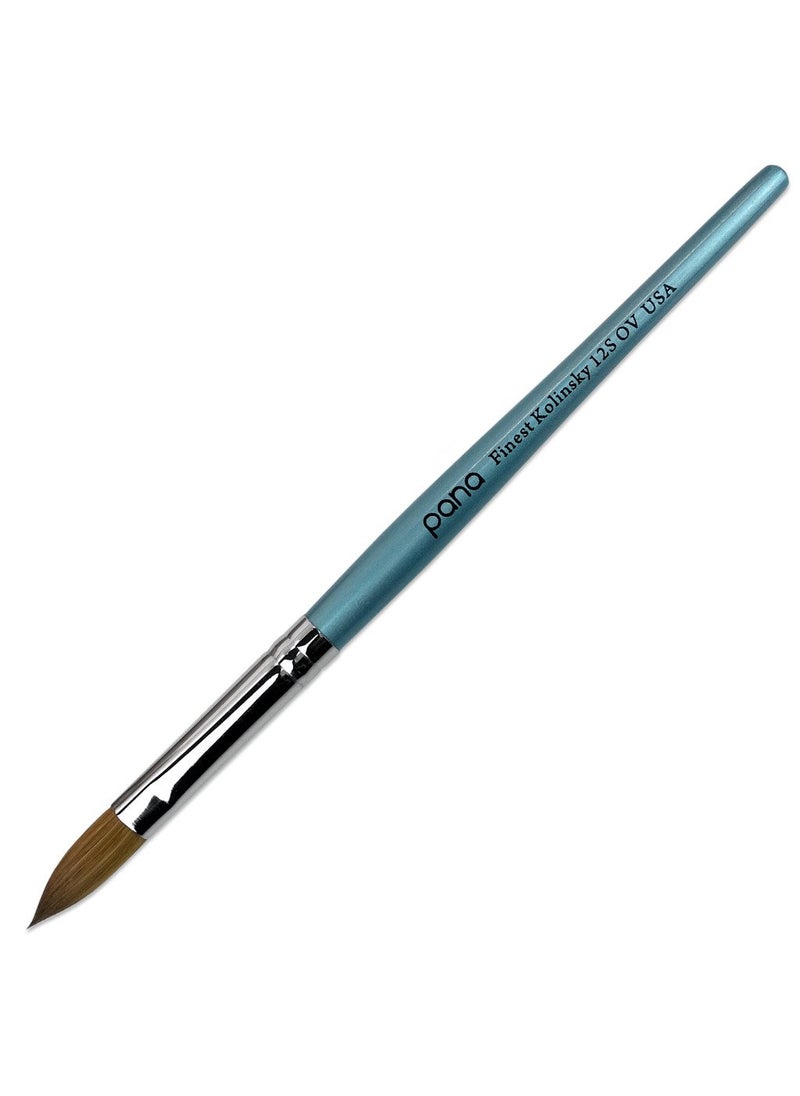 PANA Pure Kolinsky Hair Acrylic Nail Brush - Oval Crimped Teal Wood Handle (Size 12)