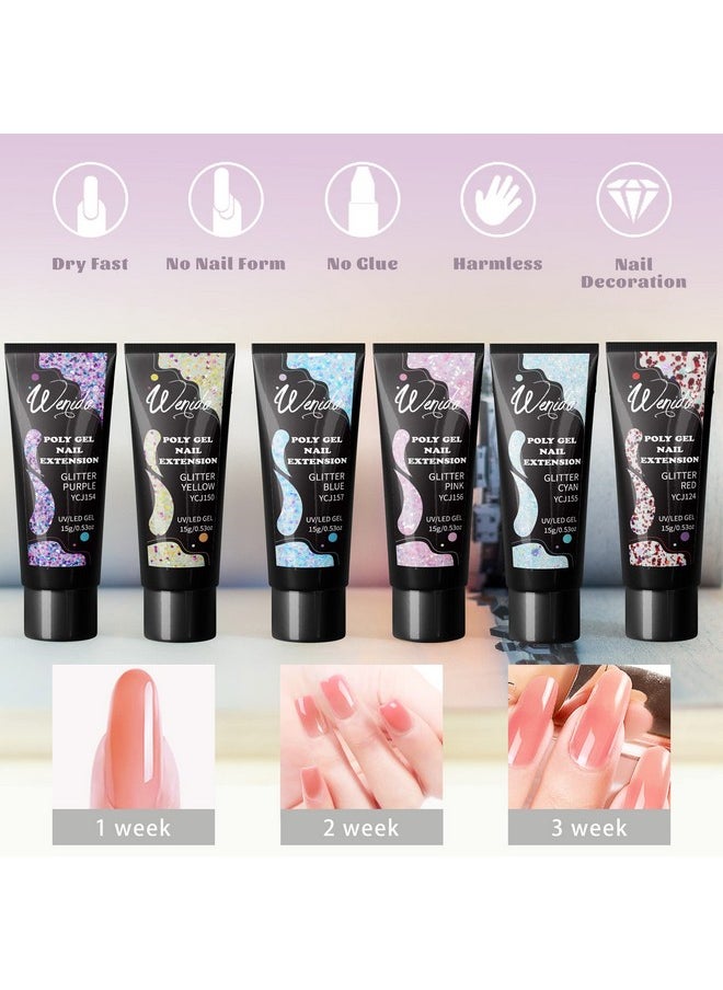 Nail Extension Gel Kit Wenida Glitter 6 Colors Nail Builder Gel Nail Enhancement Gel Set for Home DIY Nail Manicure Art