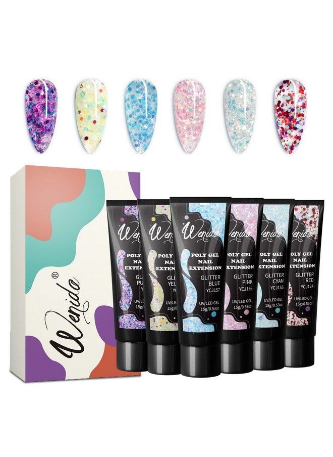 Nail Extension Gel Kit Wenida Glitter 6 Colors Nail Builder Gel Nail Enhancement Gel Set for Home DIY Nail Manicure Art
